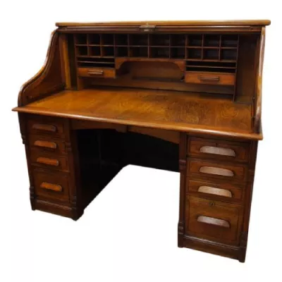 Antiker britischer Nussbaum Schreibtisch Rolltop ca 1890