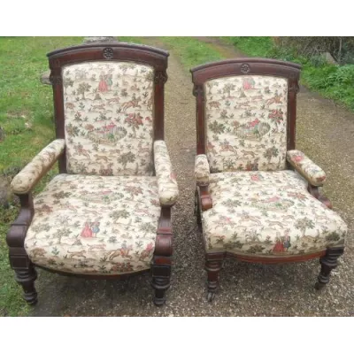 Edwardianische antike Sessel Mahagoni Stoff englischn ca 1900