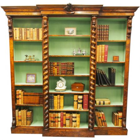 Viktorianisches antikes Breakfront Bücherregal Nussbaum britisch ca 1870