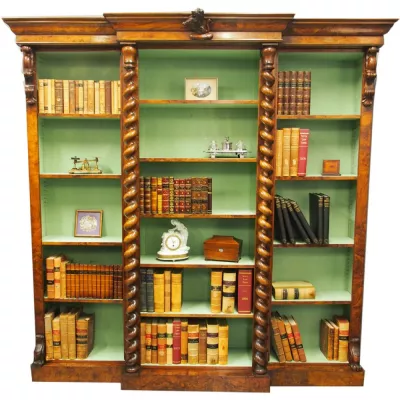 Viktorianisches antikes Breakfront Bücherregal Nussbaum britisch ca 1870