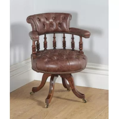 Viktorianischer antiker Nussbaum Bürostuhl Leder ca 1880