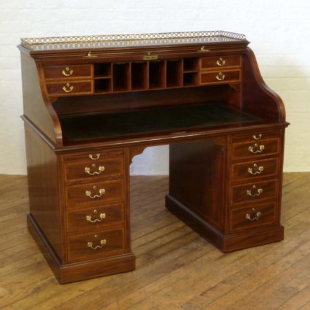 Viktorianischer antiker Mahagoni Schreibtisch Rolltop britisch ca 1890