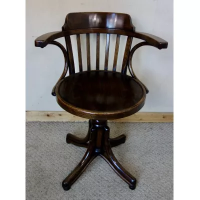 Massiver Antiker Bentwood drehbarer Schreibtischstuhl ca. 1920