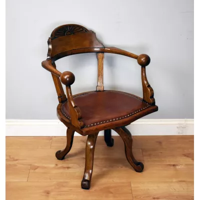 Viktorianischer Antiker Englischer drehbarer Eichen Schreibtischstuhl ca. 1860