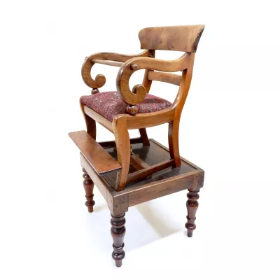 Antiker Englischer Mahagoni Kinder Hochstuhl gepolstert ca. 1850