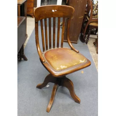 Edwardianischer Antiker Englischer Eichen Drehstuhl ca. 1900