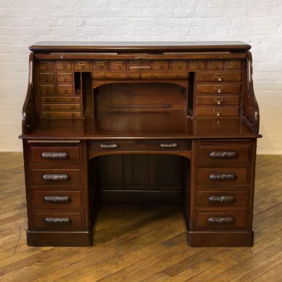 Edwardianischer antiker Nussbaum Sekretär Rolltop englisch ca 1890