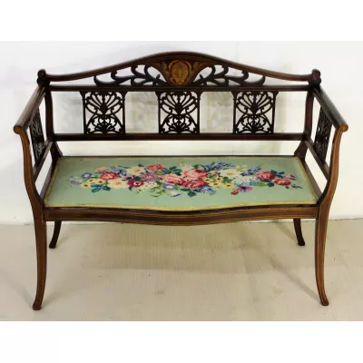 Edwardianische Antike Mahagoni Intarsien Bank ca. 1900