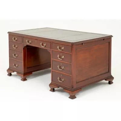 Englischer Antiker Mahagoni Partner Schreibtisch im Chippendale Stil ca. 1880