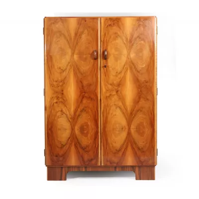 Antiker Art Deco Nussbaum Kleiderschrank britisch ca 1930