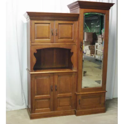 Englischer Arts & Craft Kleiderschrank Eiche antik ca 1900