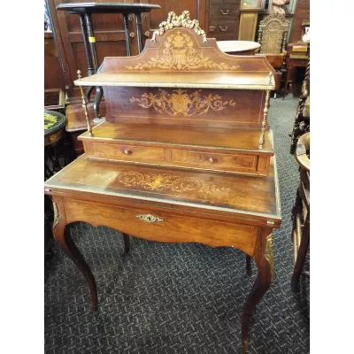 Englischer Antiker Massivholz Intarsien Schreibtisch ca. 1880