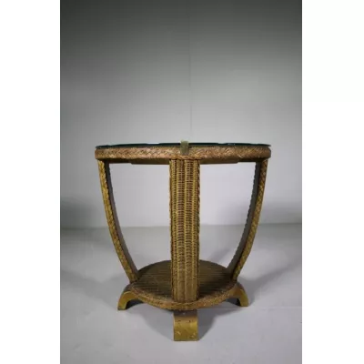 Runder Lloyd Loom Couchtisch aus den 1930er Jahren