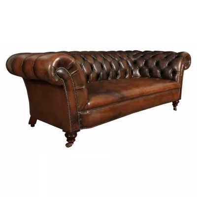 Antikes braunes hochwertiges Massivholz Mahagoni Chesterfield Sofa ca. 1850