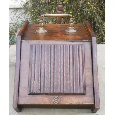 Kohlebox aus Eiche, oak coal box antik mit Original Schaufel edwardianisch ca.  1900