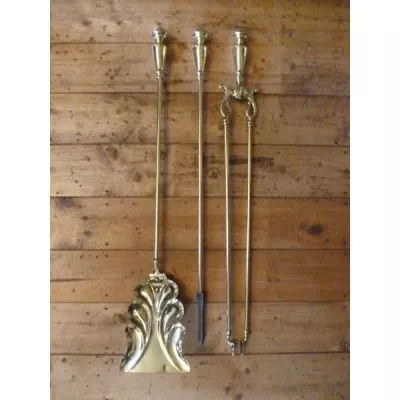 Brass irons antik Messing Kaminzubehör Feuereisen ca. 1900
