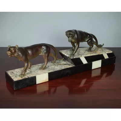Art Deco Skulptur von zwei großen Panthern um 1930