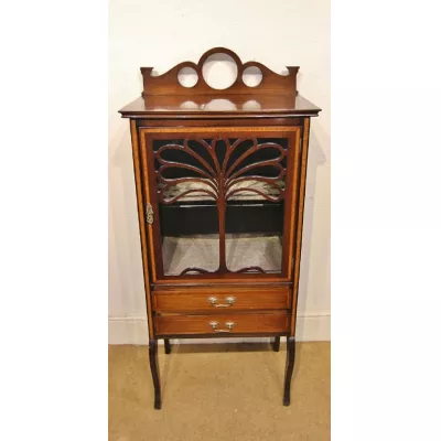 Kleine antike Art Nouveau Mahagoni Vitrine / Notenschrank, edwardianisch, ca. 1890