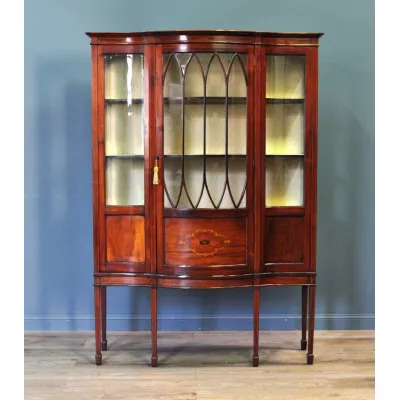 Großer antiker intarsierter Mahagoni Vitrinenschrank aus der edwardianischen Epoche, ca. 1900