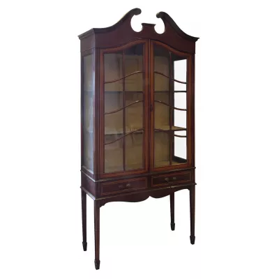 Antike edwardianische Vitrine aus Mahagoni mit filigraner Intarsia , ca.1910
