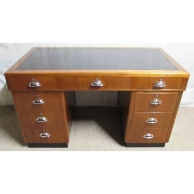 Walnuss Massivholz Schreibtisch Antik kneehole desk Art Deco ca. 1930