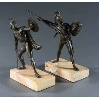 Französisch Paar Krieger Bronze Skulptur Figur Antik Romanus und Titus Tatius nach Gemälde von Jaques-Louis David's, ca. 1850