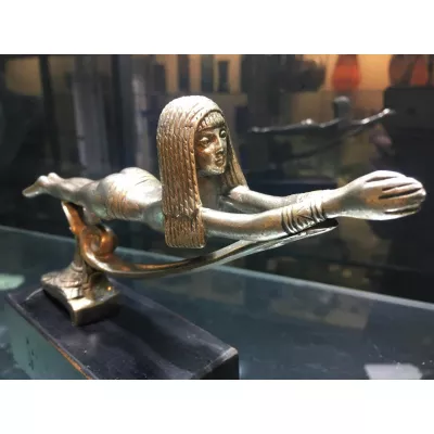 Seltene Bronzefigur Antik Französisch ägyptische Schwimmerin, ca. 1920
