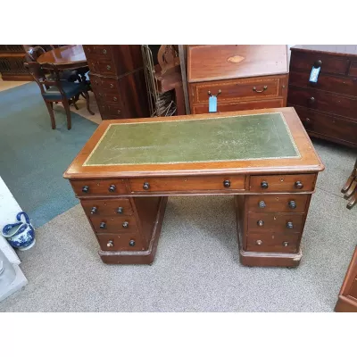 Antik Schreibtisch pedestal desk Massivholz Mahagoni Lederauflage Viktorianisch