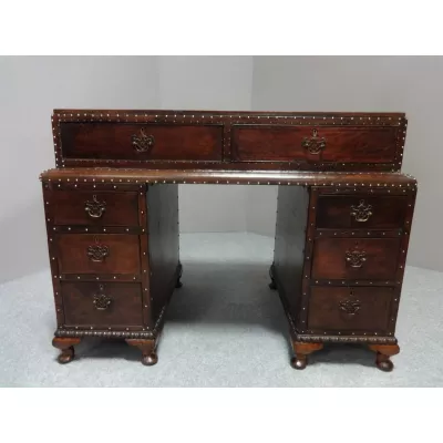 Art-Deco Schreibtisch, Leder ,Nussbaum