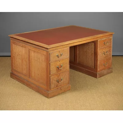 Großer doppelseitiger Partners desk Schreibtisch Eiche Massivholz Antik ca. 1930