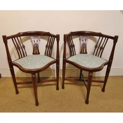 2er Satz antiker edwardianischer Arts and Craft Mahagoni Beistellstühle Occasional Chairs ca 1890