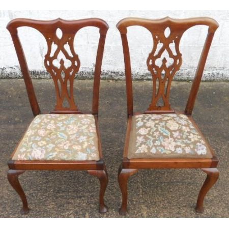 2er Satz antiker Mahagoni Chippendale Esszimmerstühle Dining Chairs im georgianischen Stil ca 1900