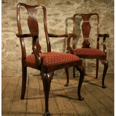 2er Satz antiker Nussbaum Stühle Armchairs im georgianischen Stil ca 1900