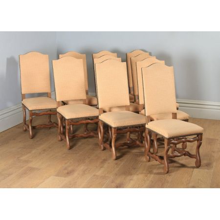 Antikes 10er-Set aus gepolsterten Esszimmerstühlen mit hoher Rückenlehne 
