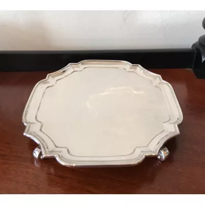 Antikes englisches Silber Tablett Silver Card Tray von Goldsmiths & Silversmiths im Georg II Stil edwardianisch ca 1900