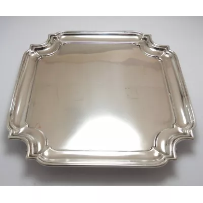 Antikes englisches quadratisches Sterling Silber Tablett silver square card tray aus Birmingham von 1926