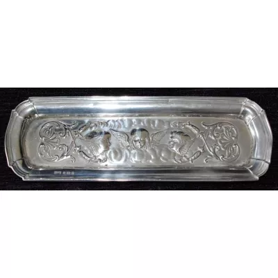 Antikes englisches Silber Tablett / Silver Pen Tray, edwardianisch, 1902