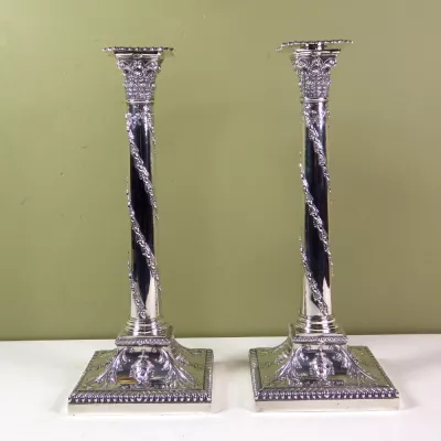 2er Set antiker englischer Kerzenleuchter / Candlesticks aus Silber, 1897