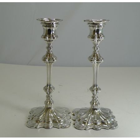 Antikes viktorianisches Paar versilberter Kerzenleuchter / Candlesticks, Elkington & Co., 1845