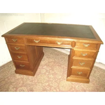Antiker edwardianischer Pedestal Desk / Schreibtisch aus goldener Eiche, ca 1890