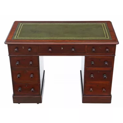 Antiker viktorianischer Twin Pedestal Desk / Schreibtisch aus Mahagoni, ca 1860