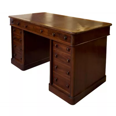 Antiker viktorianischer Twin Pedestal Desk / Schreibtisch aus Mahagoni, ca 1860