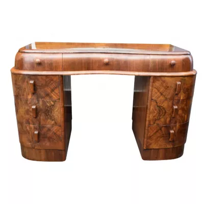 Antiker Art Deco Twin Pedestal Desk / Schreibtisch aus Nussbaum, englisch, ca 1930