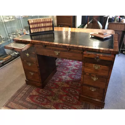 Antiker Twin Pedestal Desk / Schreibtisch aus Coromandel Holz, selten, ca 1890