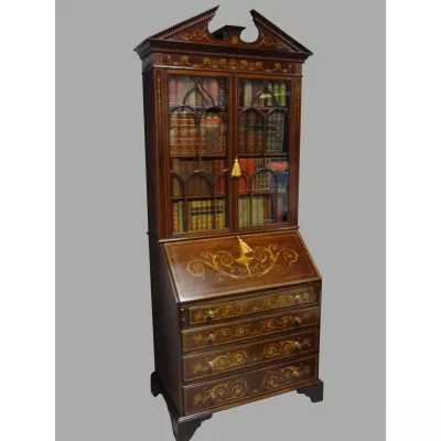 Besonderer großer Bücherschrank Sekretär Mahagoni Massivholzschrank Antik ca. 1900