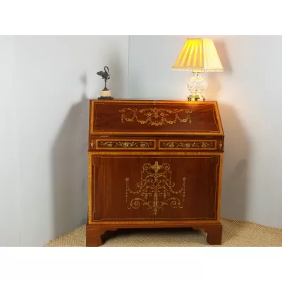 Sheraton Revival Sekretär Massivholzschrank Mahagoni Antik edwardianisch ca.1900