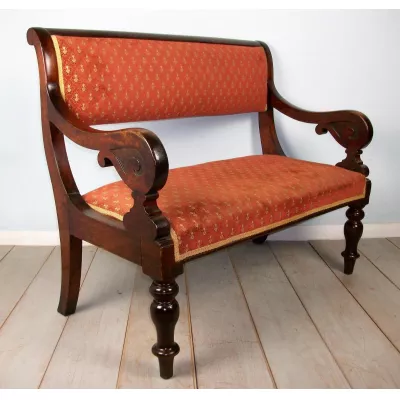 Viktorianische Sitzbank Walnuss Antik Holzbank Gepolstert ca. 1850