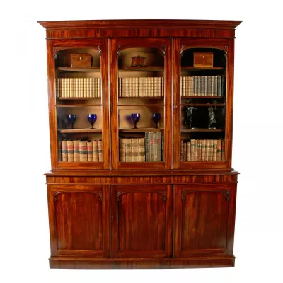 Dreitüriges Bücherregal aus viktorianischem Mahagoni massiv 