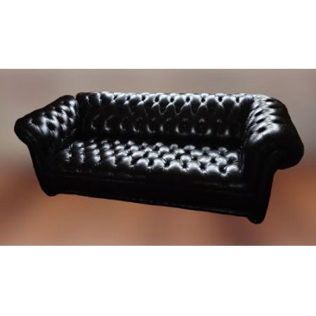 antikes schwarzes Leder Chesterfield Sofa