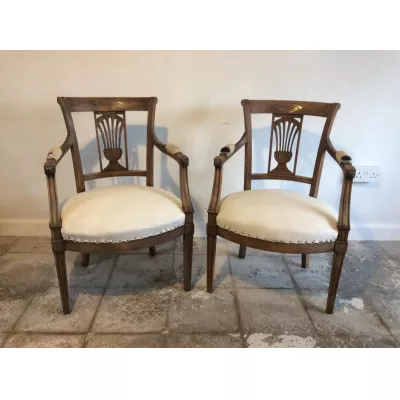 Paar Stühle antik mit Messingeinlage an Rückenlehne, Buche, edwardianisch